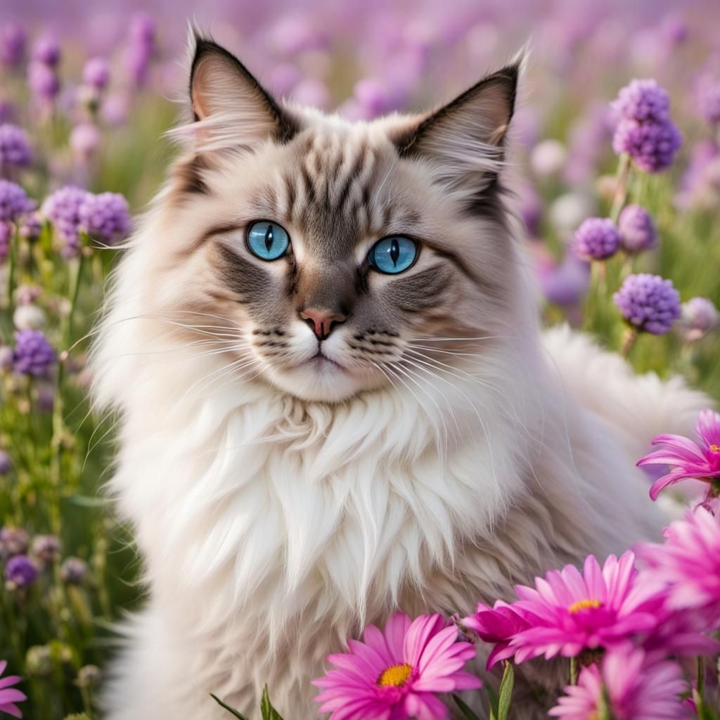 Ragdoll cat in a field of flowers - AI Generated Artwork - NightCafe ...