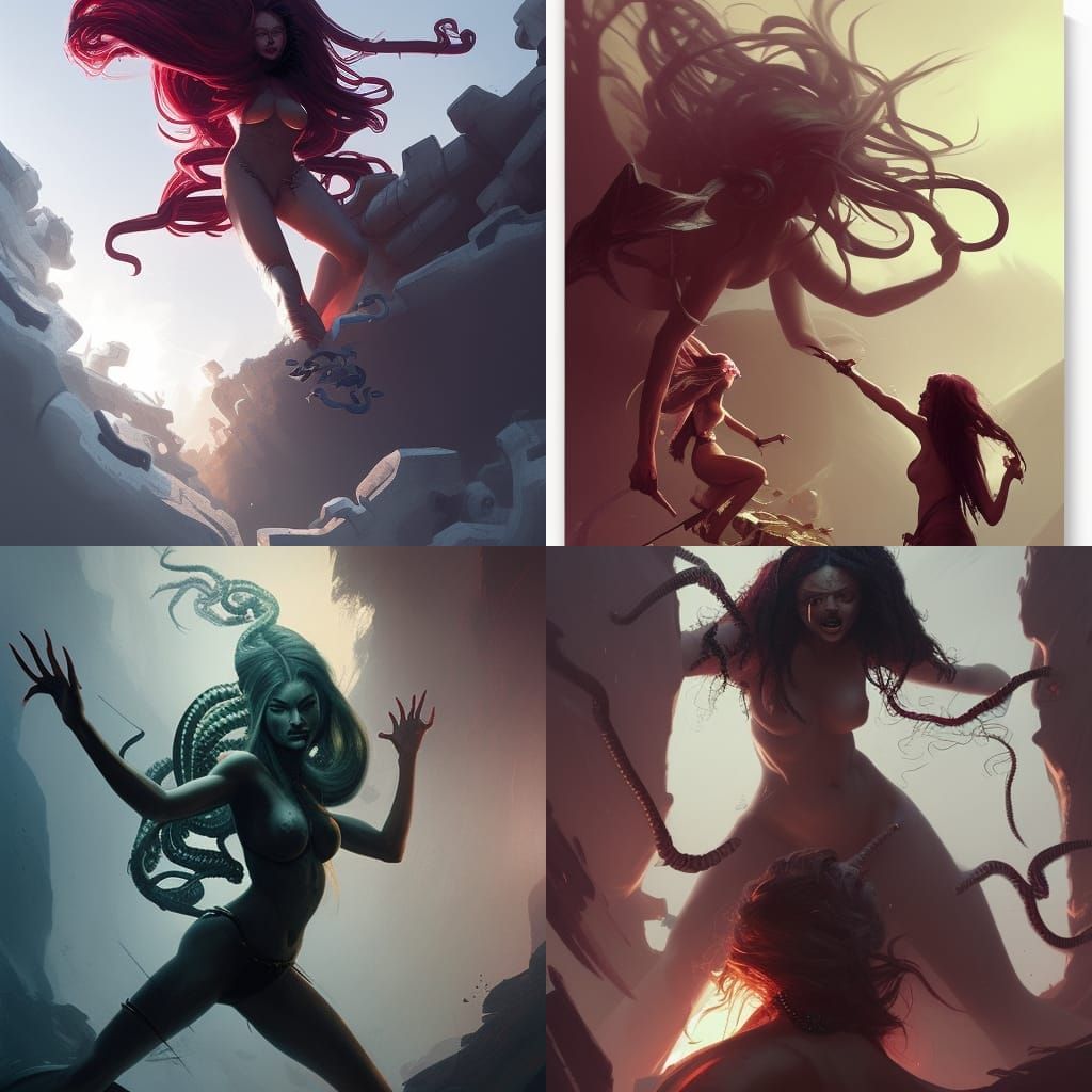 Medusa vs Raihan sinister by Greg Rutkowski