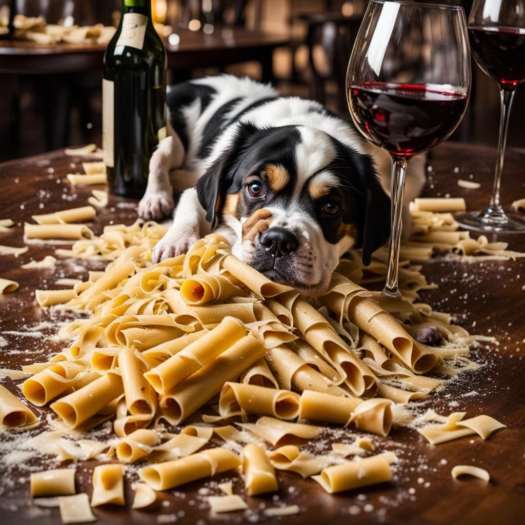 this dog made a mess in a fancy Italian restaurant