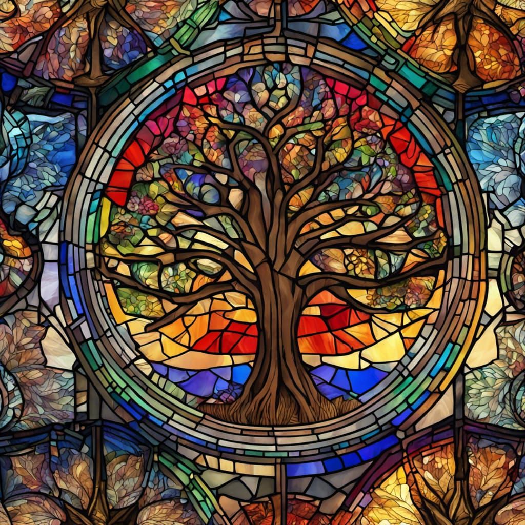 3D beautiful stained glass mandala Tree Of Life - AI Generated Artwork ...