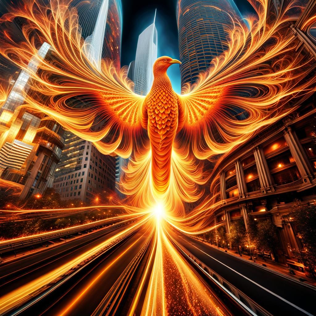 a fractal flying firebird  by @Staircase Flash