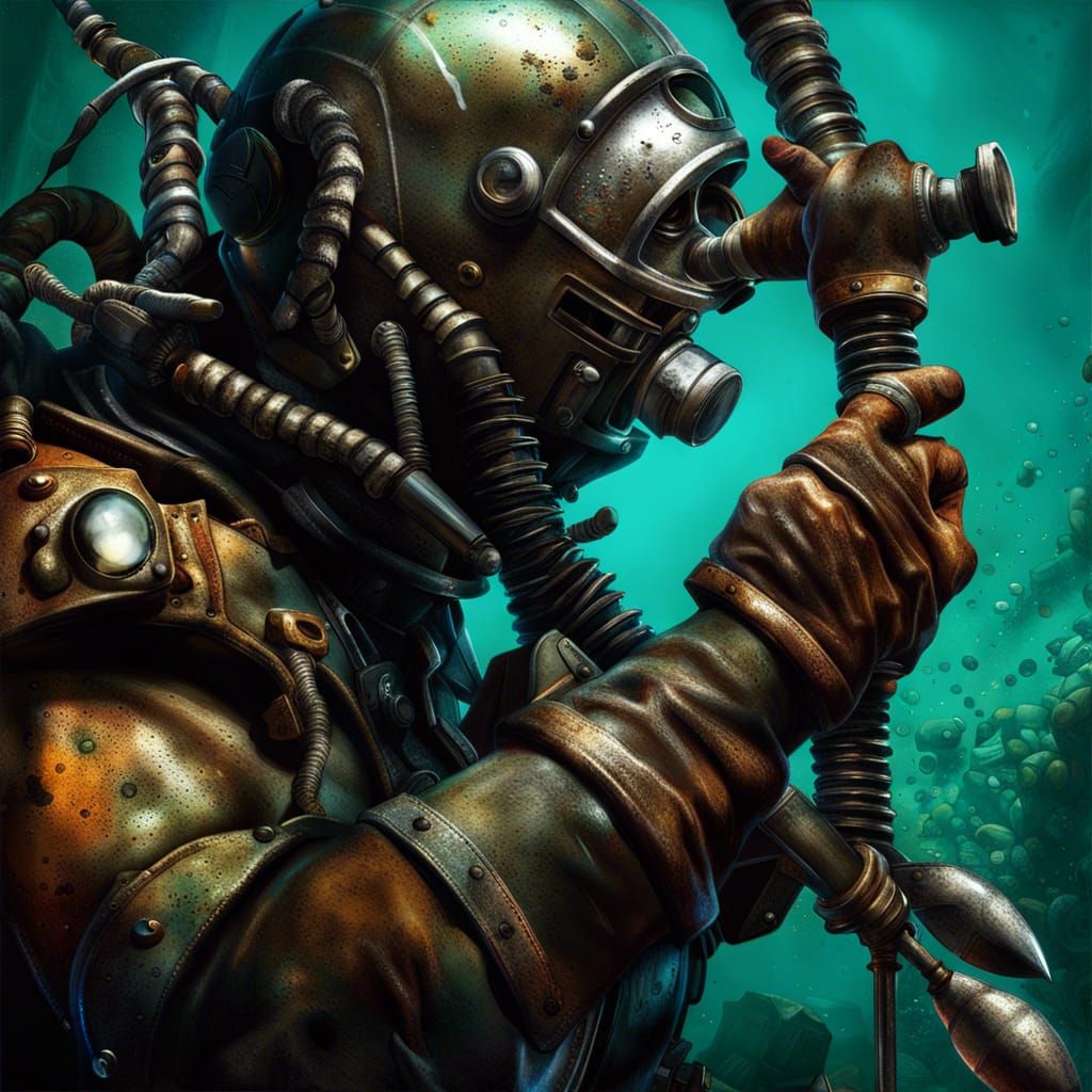 A hard hat Diver with a giant auger drill bit for an arm like the Big ...