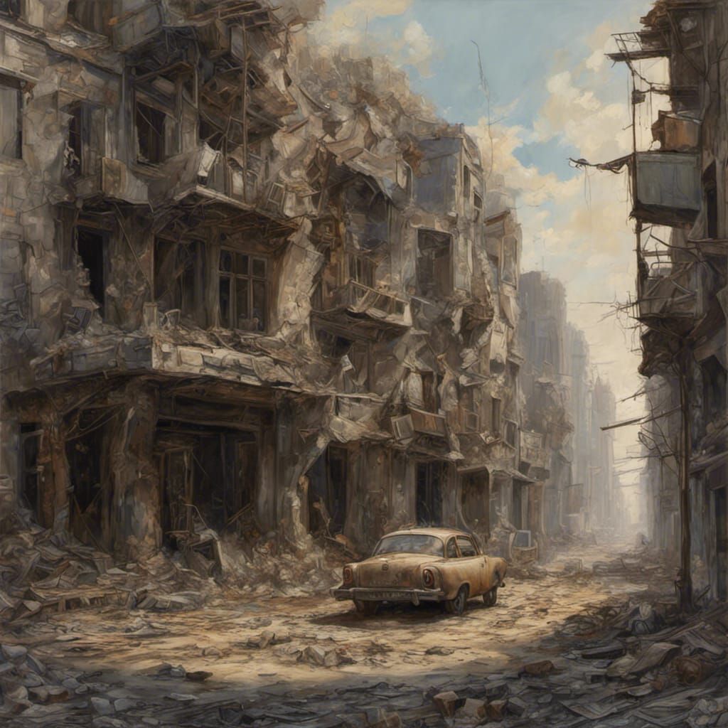 Abandoned city after nuclear war, diffuse lighting