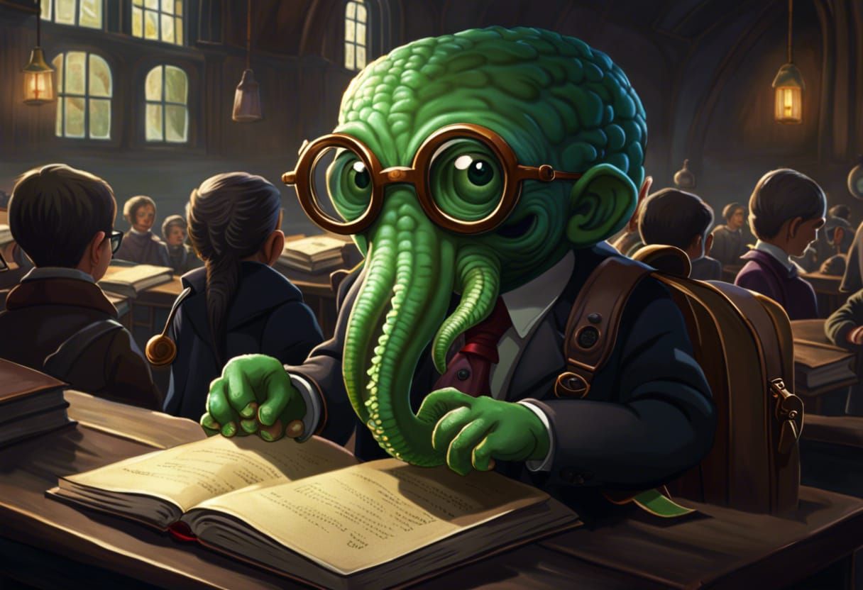 Chthulu first day at school   by @Roswarcus