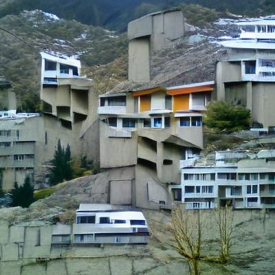 brutalist apartments on side of mountains