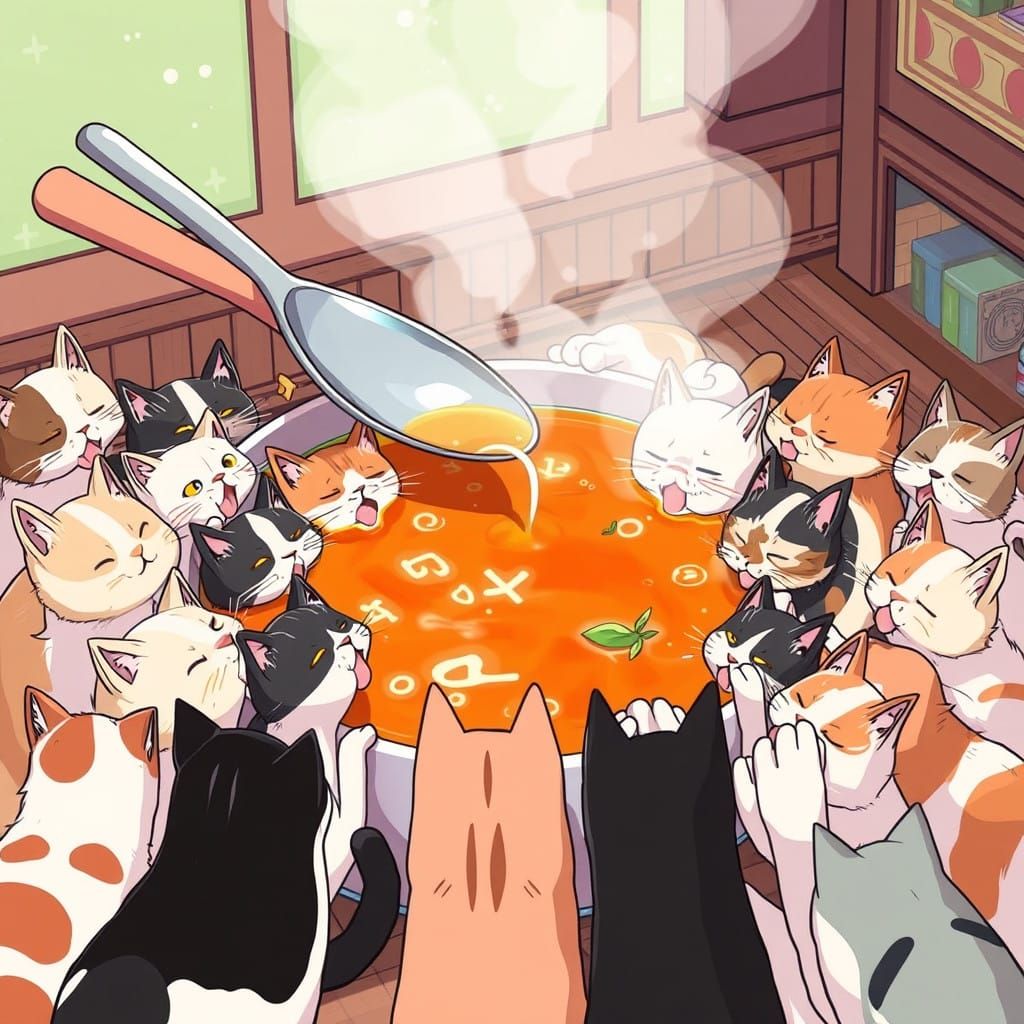 Gigantic Soup Bowl in Vibrant Anime Style