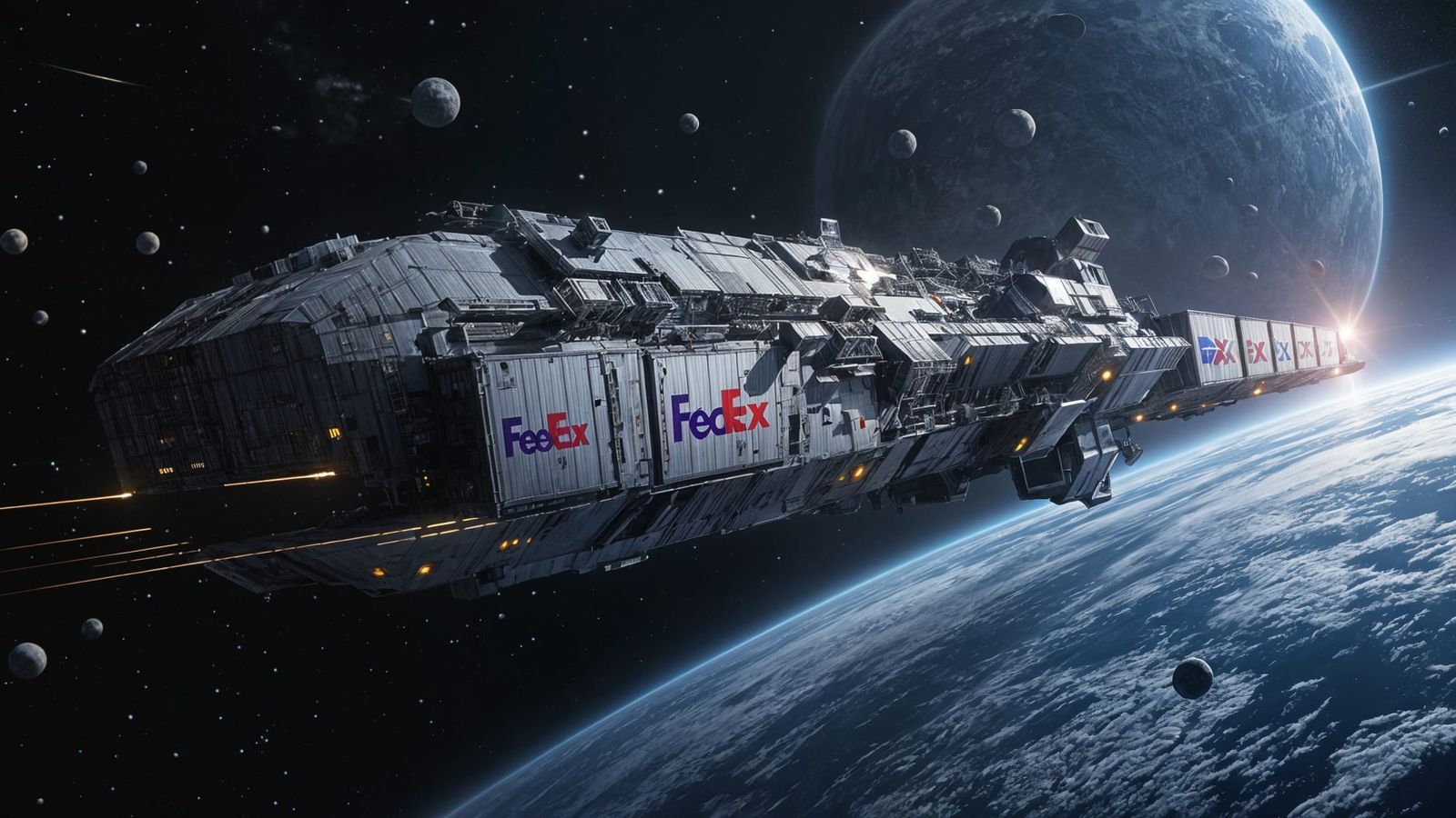 cargo spacecraft, with cargo containers in tow