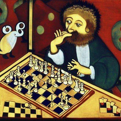 Very cute hedgehog playing chess with octopus 
By Andrei Rub...