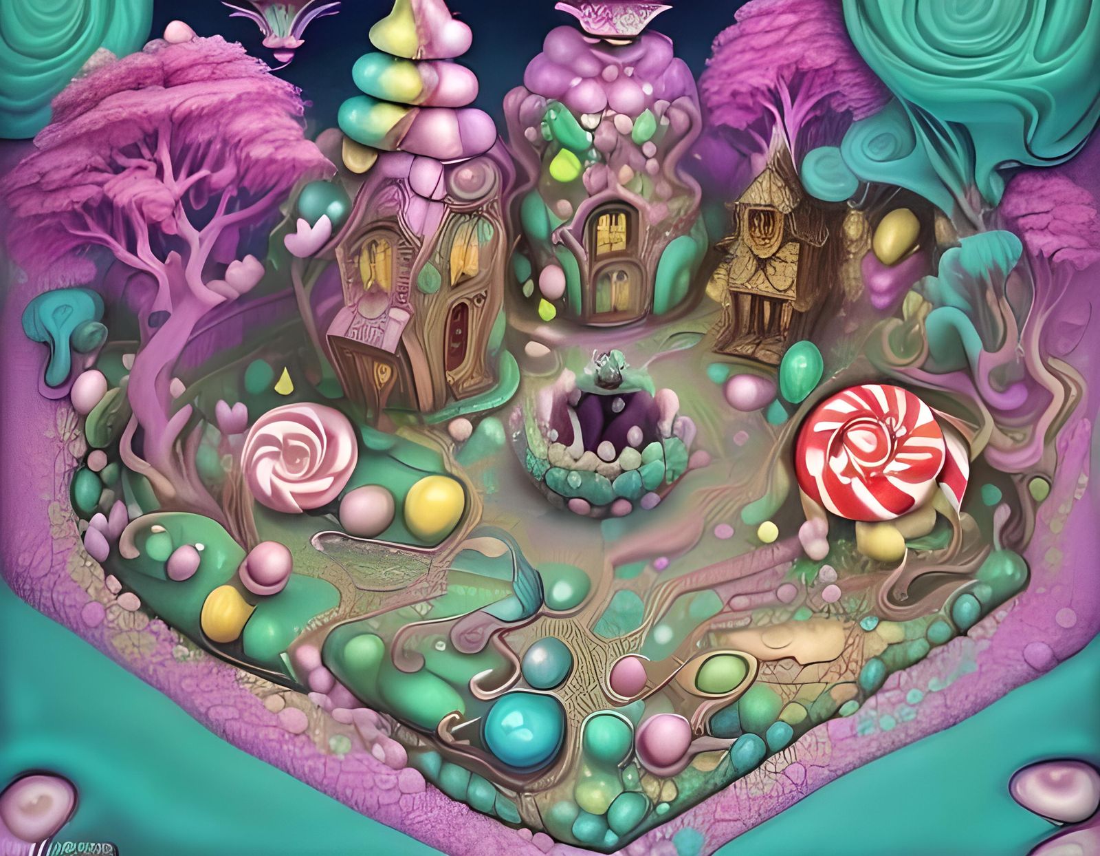 A Magical Candy landscape (Village made of candy:1.3) <lora:Spiders Heart V2:0.5> :: cany village with ...  by @HisBride