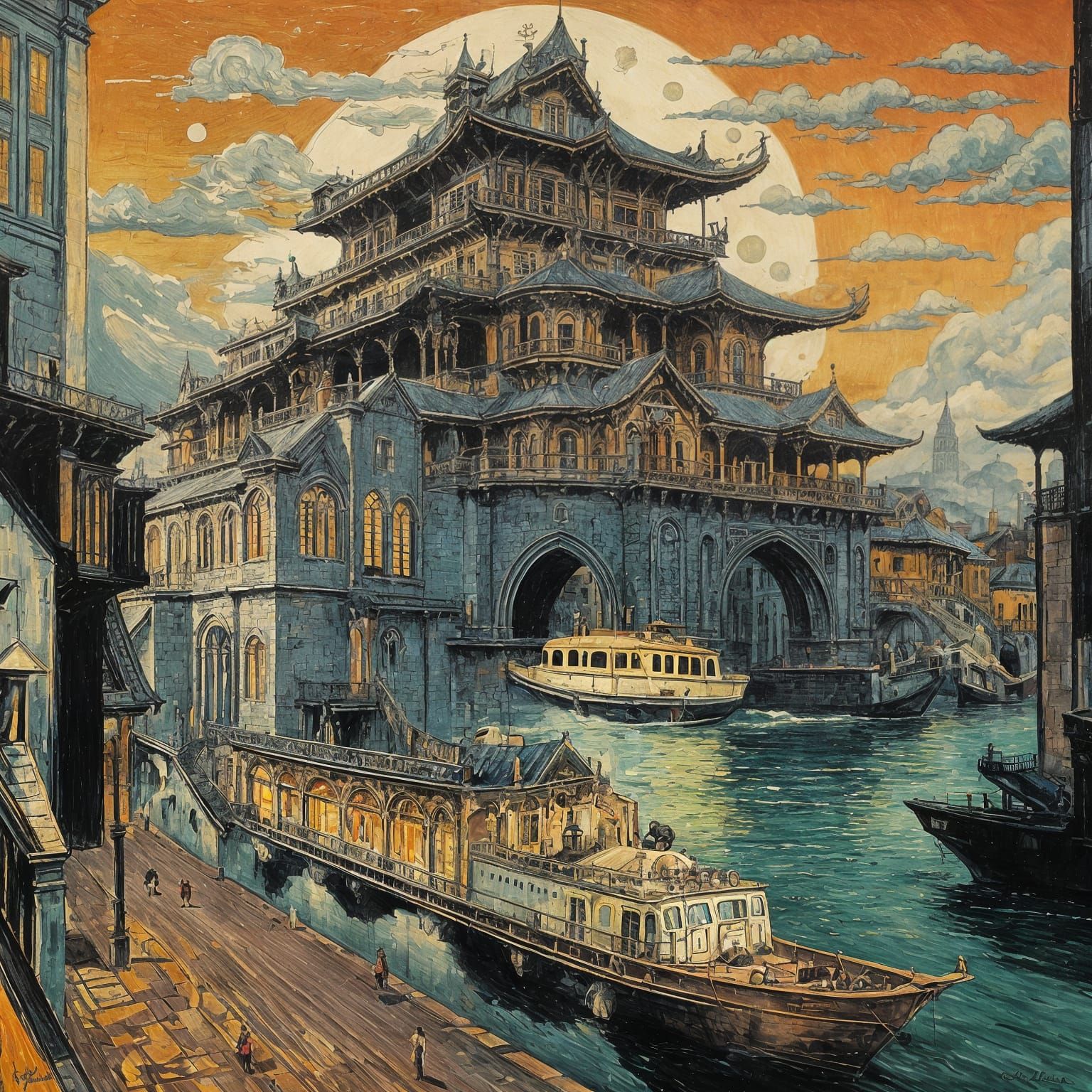 Gothic Fortress at Sunset: Art Deco Architecture