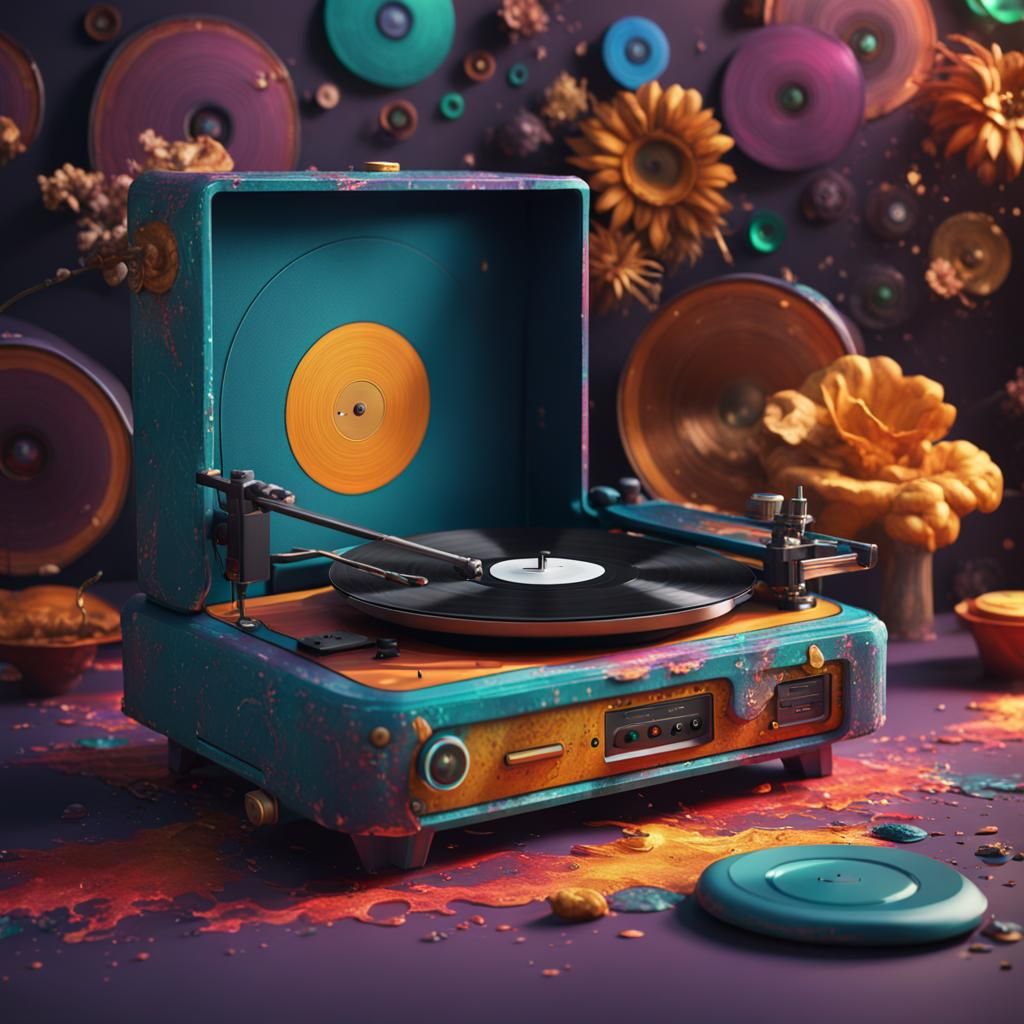a colorful record player