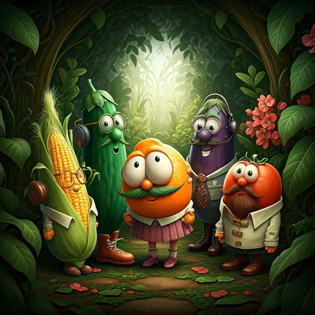 Vibrant Whimsical Garden Scene in Detailed Matte Painting St...