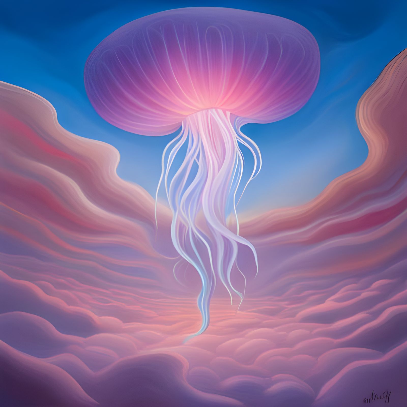 Sky jellyfish, surreal, blue and purple, 8K masterpiece, eth...