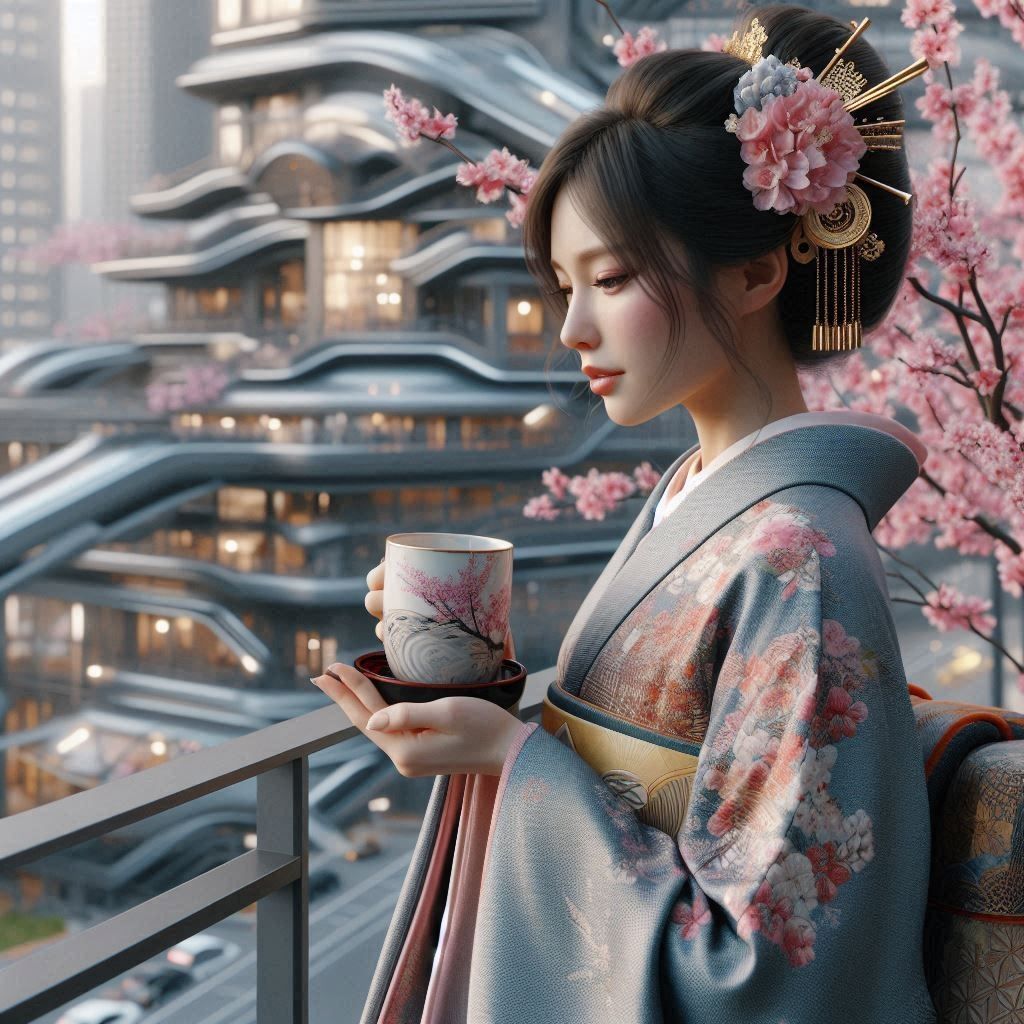 Enjoying her blossom tea