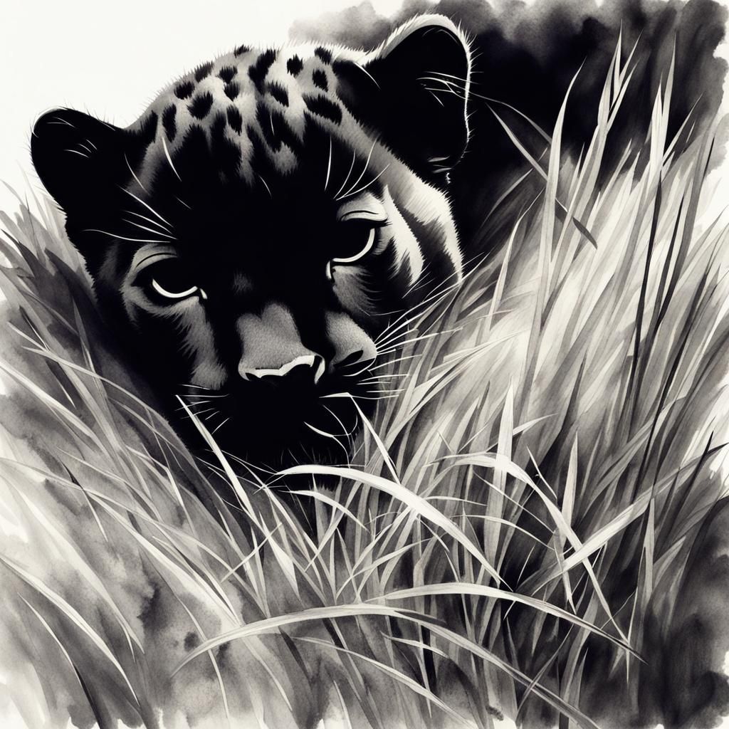 Panther, charcoal ink, Sdxl1