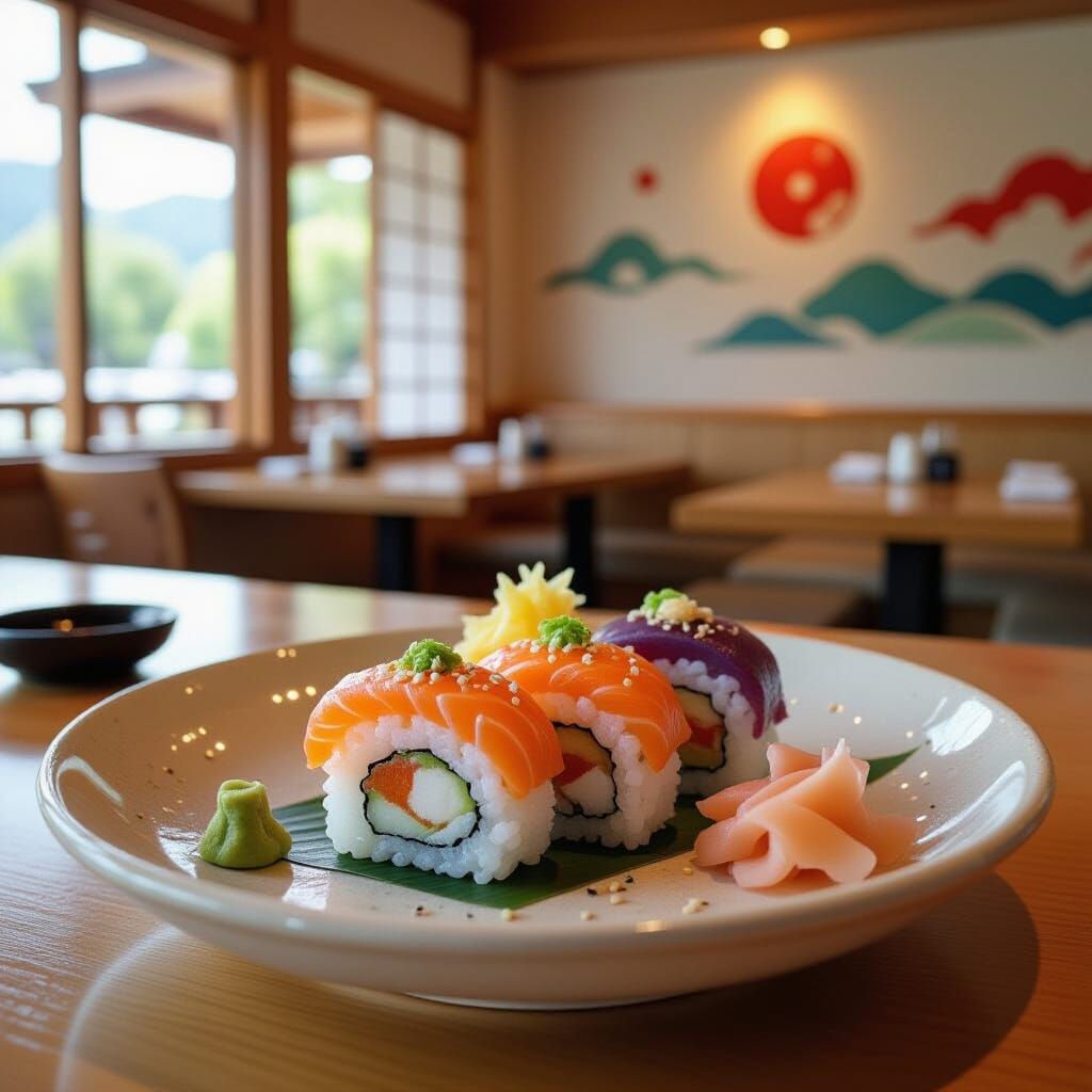 Vibrant Sushi Dish in Pop Art Style