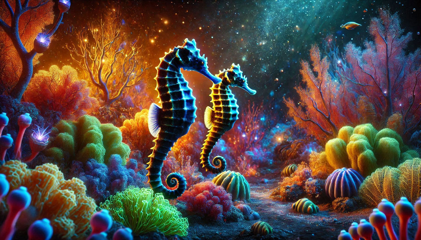 Seahorse in the imaginary coral reef