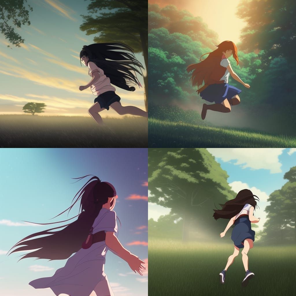 Free Photo Prompt | Anime Character Running with Emphasis on Sneakers