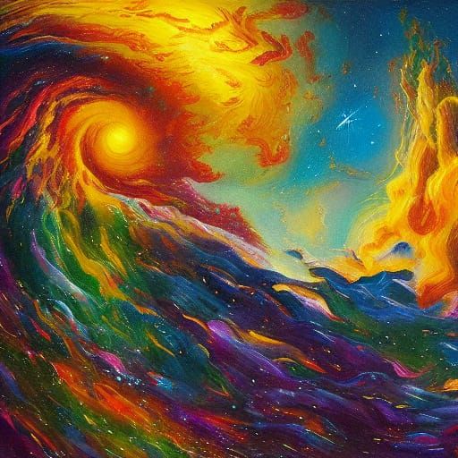 Surreal Figure Stepping into Infinity in Vibrant Oil Paintin...