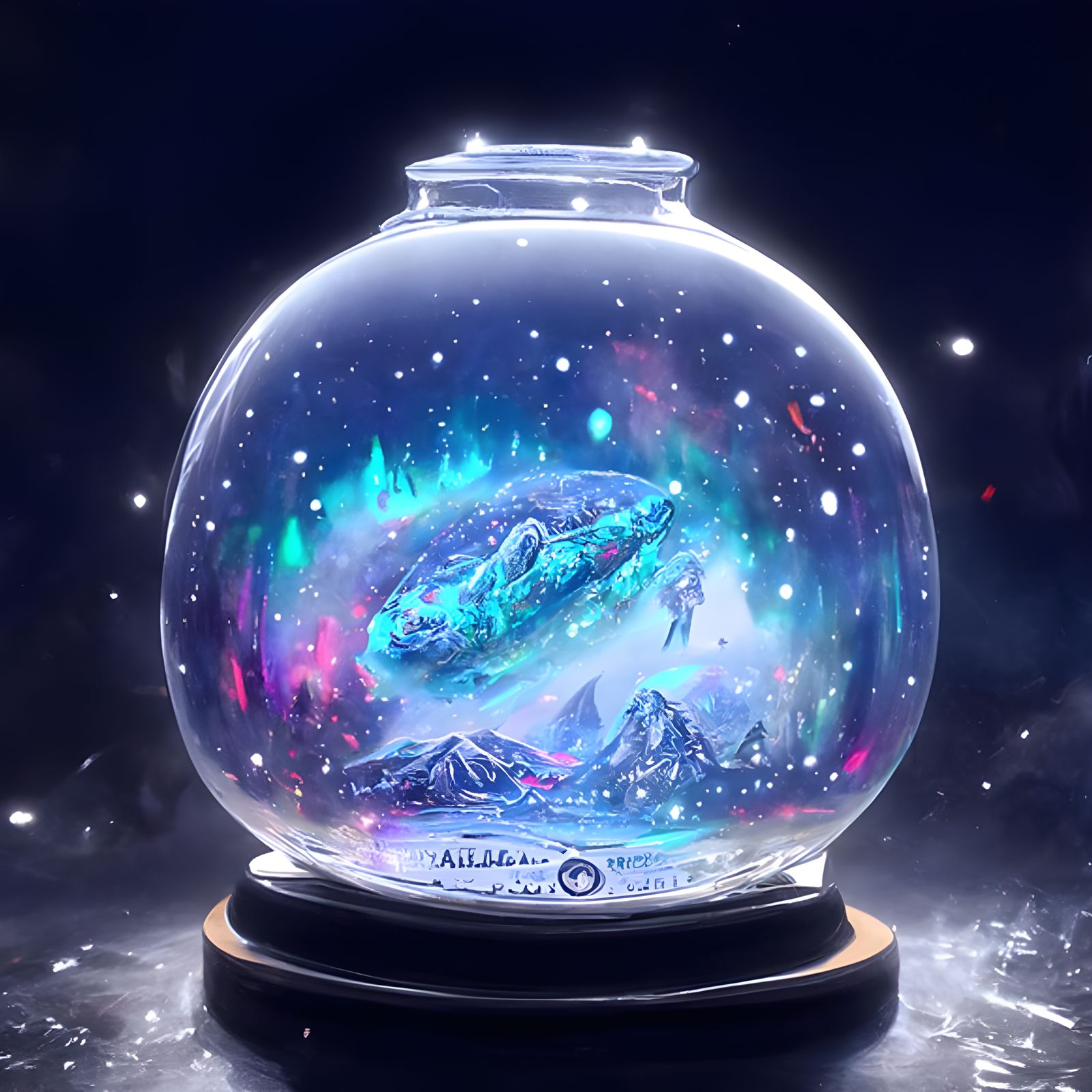 Galaxy in Snow Globe: Holographic Cosmic Illustration