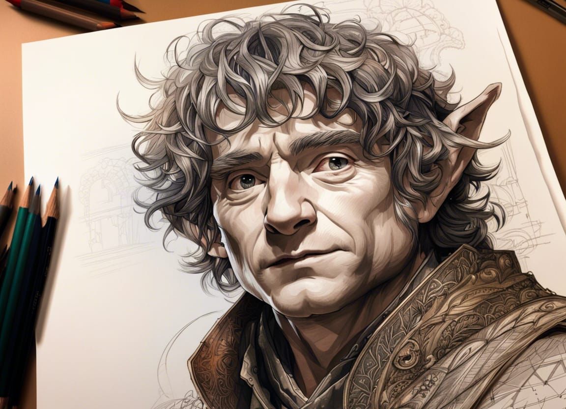 Sketch portrait of Bilbo Baggins - AI Generated Artwork - NightCafe Creator