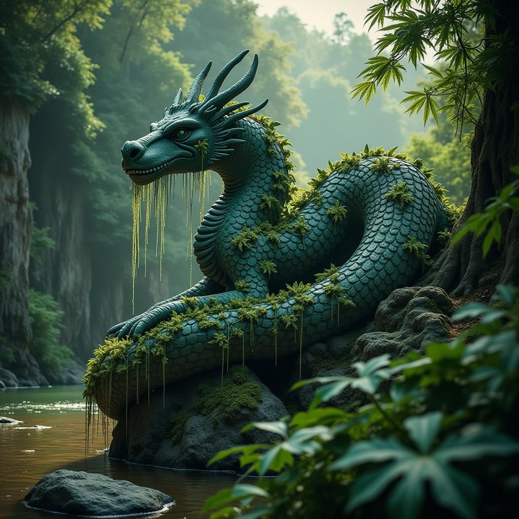 The Lost Dragon - a long-forgotten dragon statue, covered in vines  by @Murray