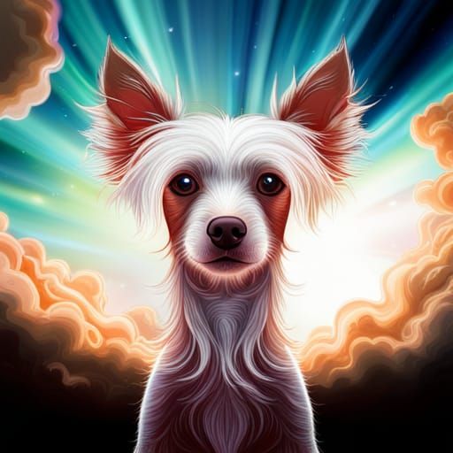 Chinese crested looking up at the  sky