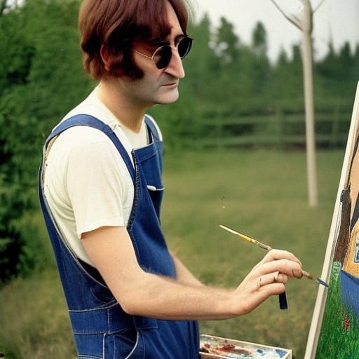 John Lennon in overalls painting his modest house