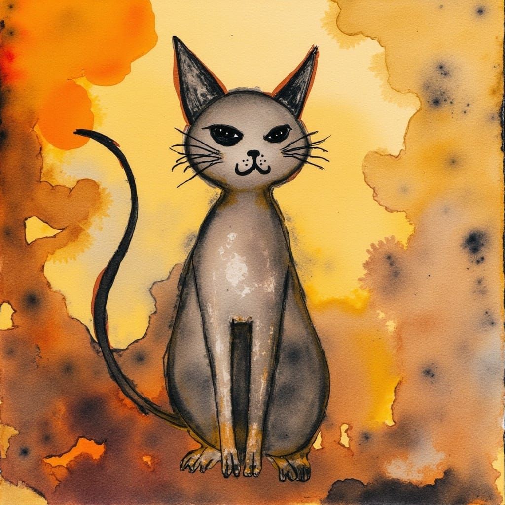 <lora:Painting:1.0> renaissance halloween painting, brushstrokes, cute festive halloween cat, watercolor painting, textured, watercolor pape...