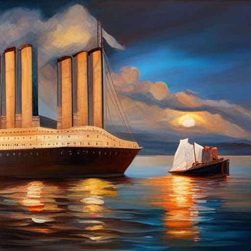 Famous titanic scene recreated by oil painting AI Generated