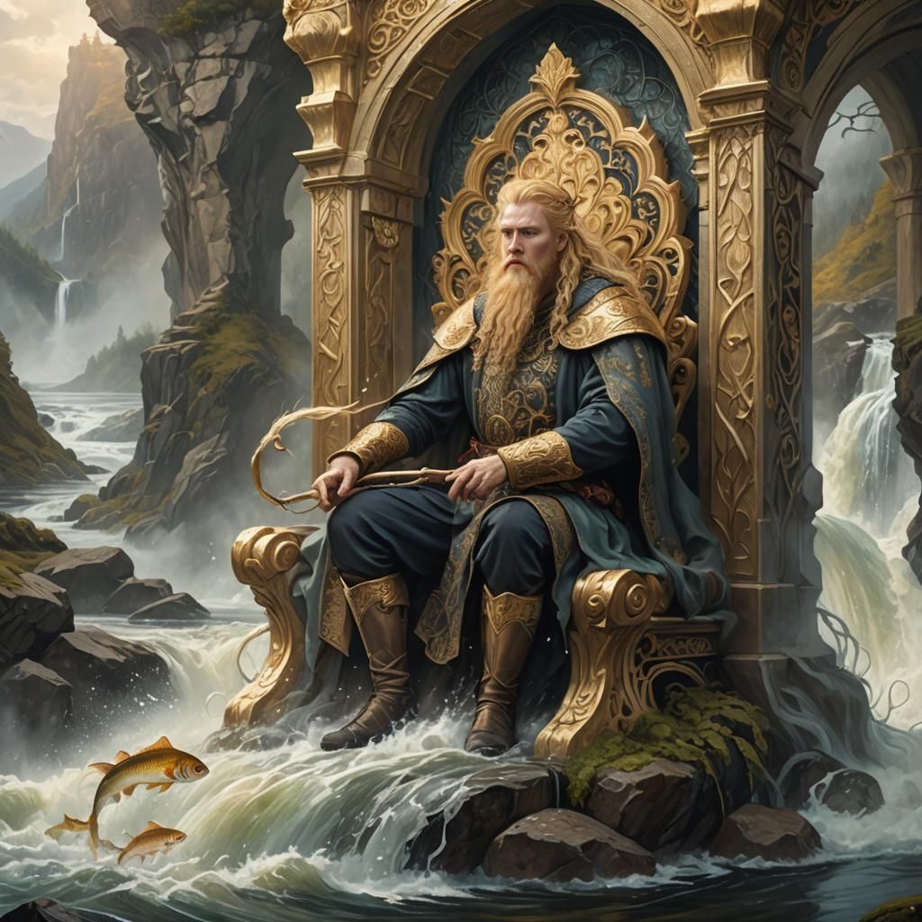 Golden-Haired Man Fishing in High-Fantasy Art