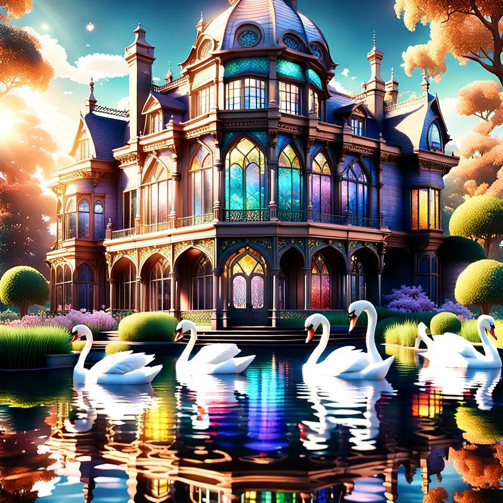 Manor with beautiful garden .