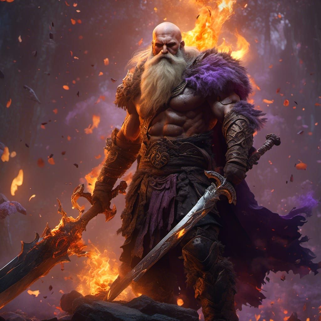 <lora:NC Hyperreal:1.0> a tall blonde bald barbarian with lo...