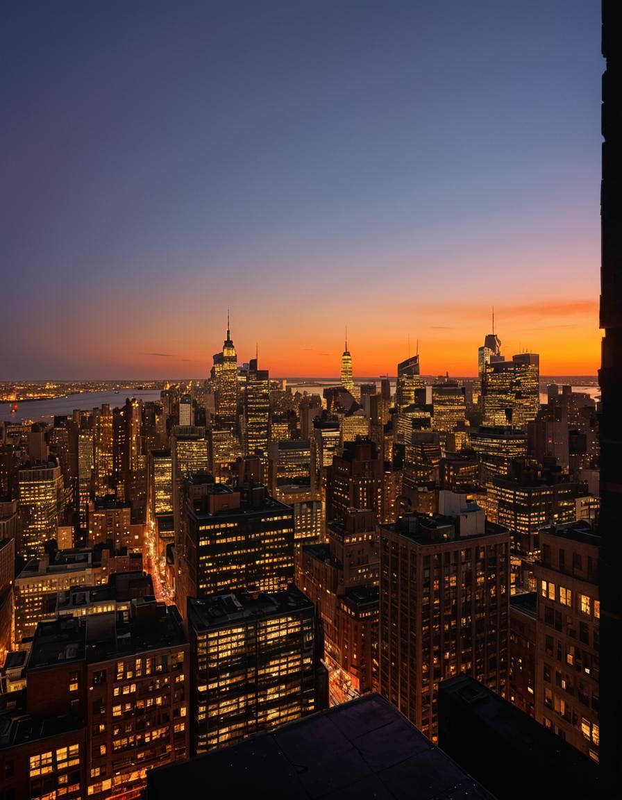 New York.City when night fall during sun dawn