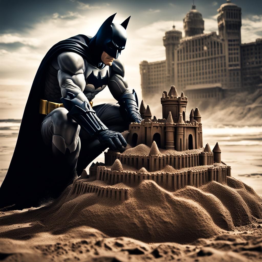 Batman making a sandcastle  by @Outil Digital