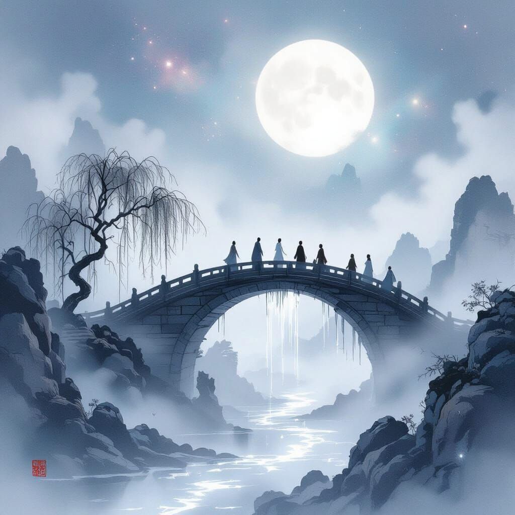 Bridge of Forgetfulness in Misty Moonlight