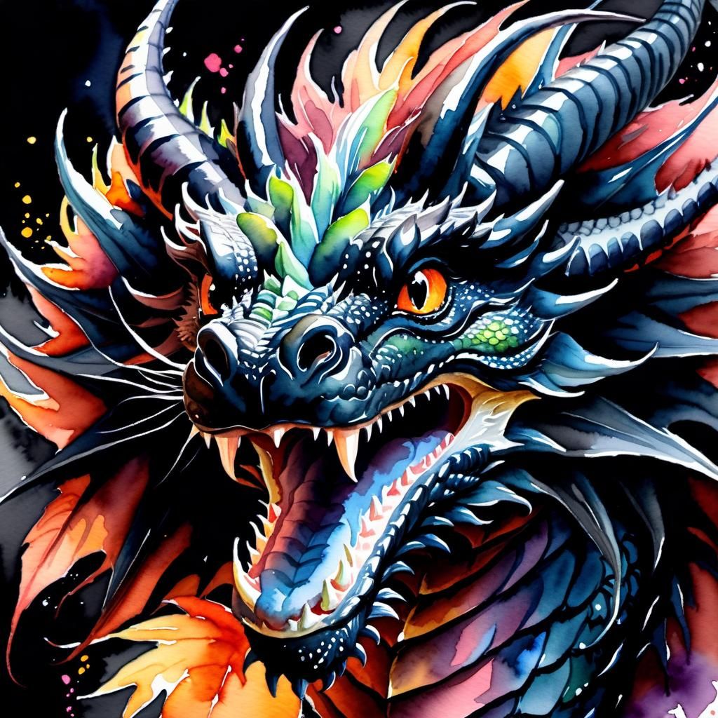 black dragon, watercolor - AI Generated Artwork - NightCafe Creator