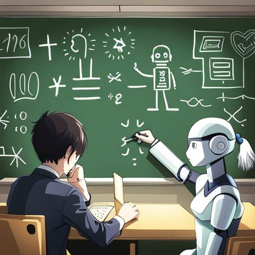 a human and a robot working together on a complex math probl...