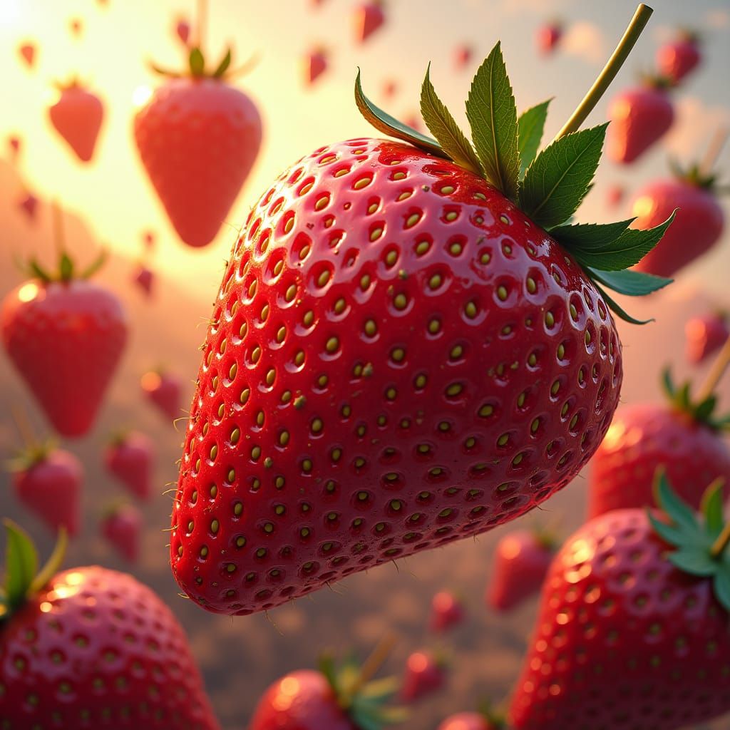 Strawberry Planet in Surreal 3D Style