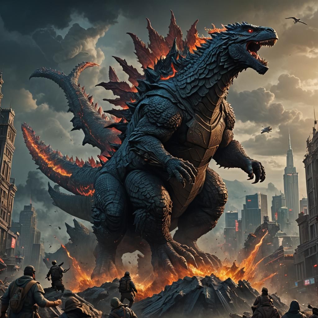 Jesus riding godzilla