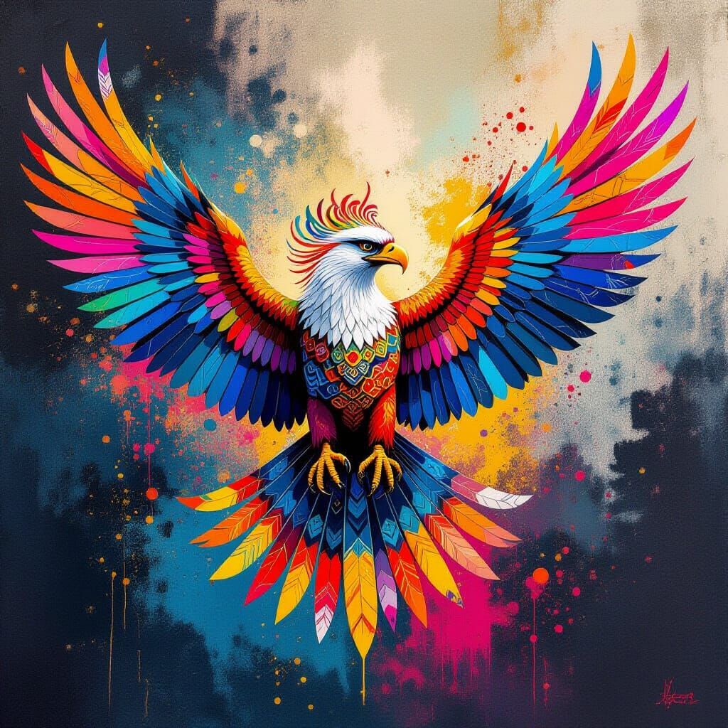 The Garuda bird, mythical Eagle deity of Indonesia. Large colorful eagle bird wings outstretched