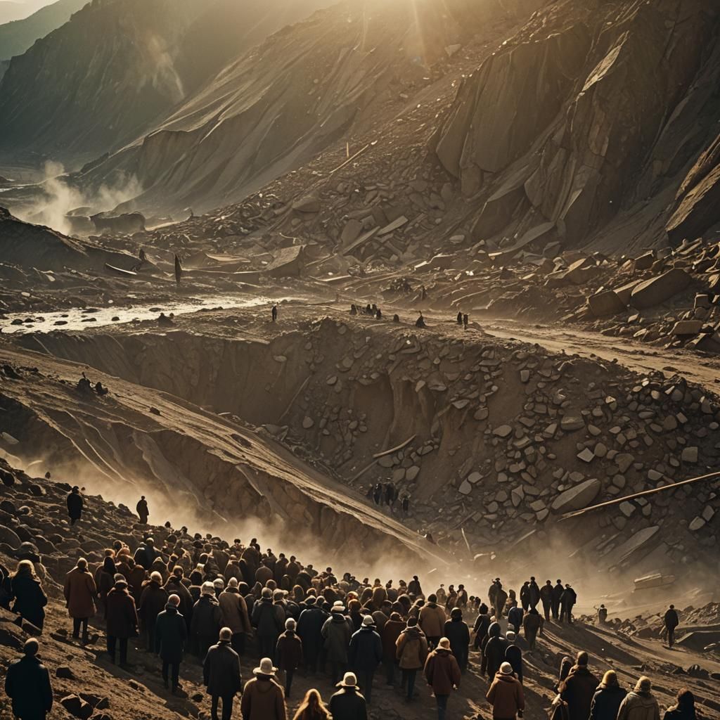 Dramatic Landslide Scene in Golden Hour Light