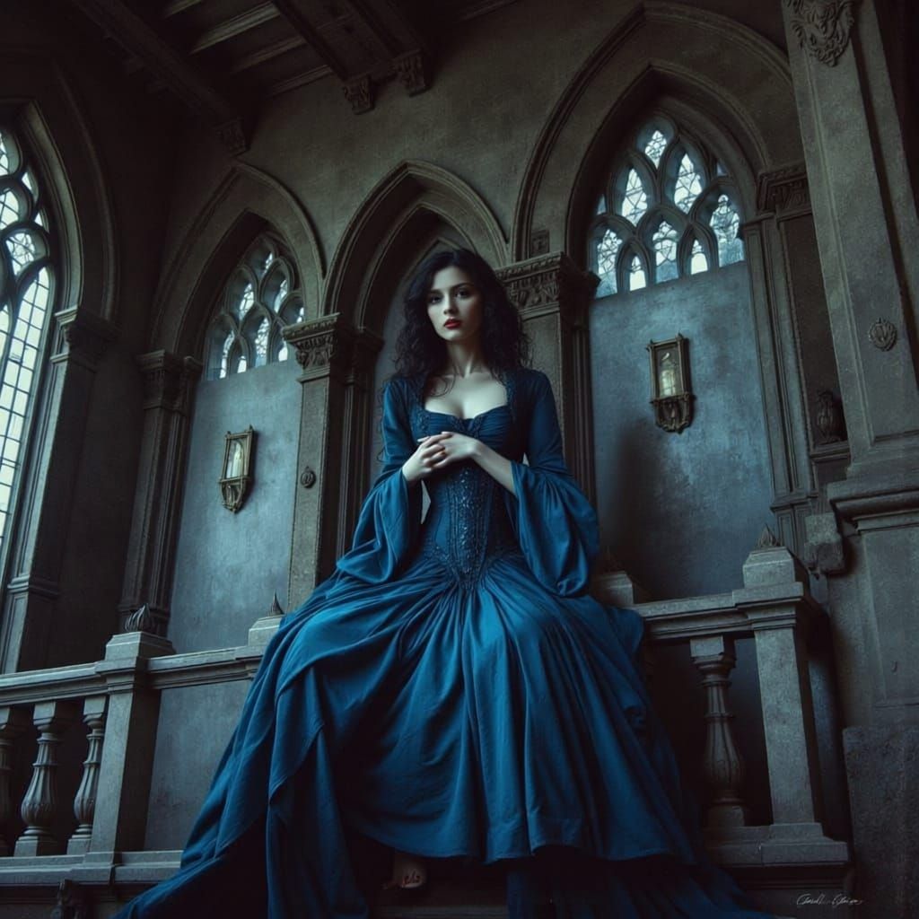 Gothic Woman on Haunted Castle Balcony