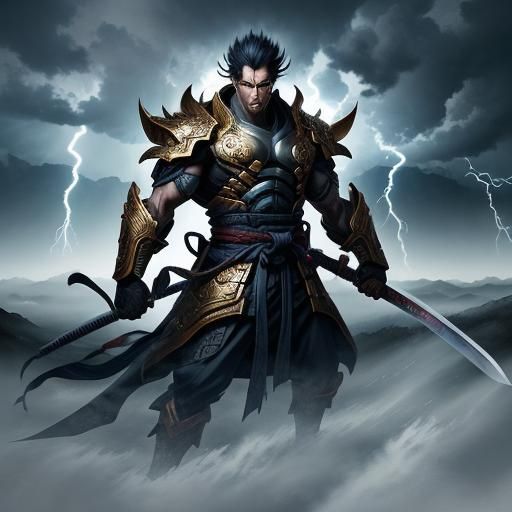 Susano-o Strikes With Kusanagi: Japanese Ink Illustration