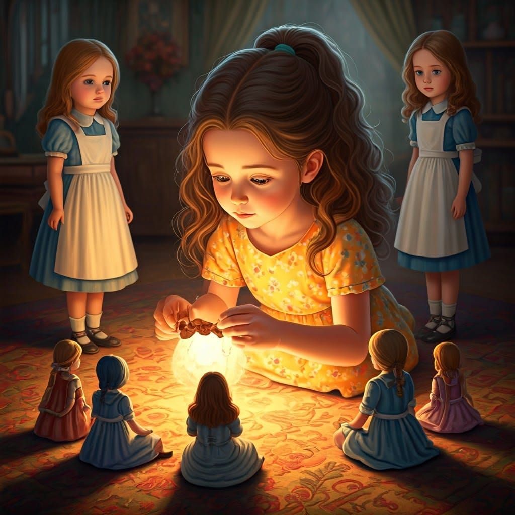 Whimsical Girl Creates Enchanting Puppet Show for Antique Do...