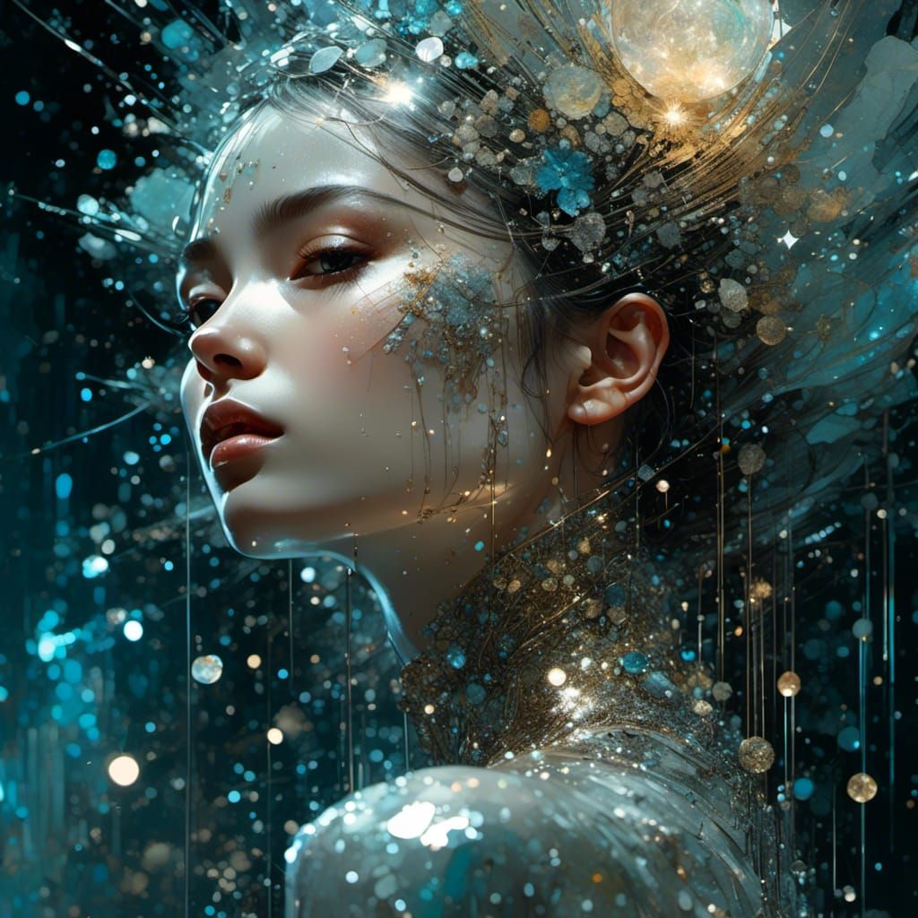 <lora:Make it Sparkle:1.0> "8k; crazed sparkling tiny crystals; image, use of white spectral stunning female; by Jeremy Mann, Carne Griffith...