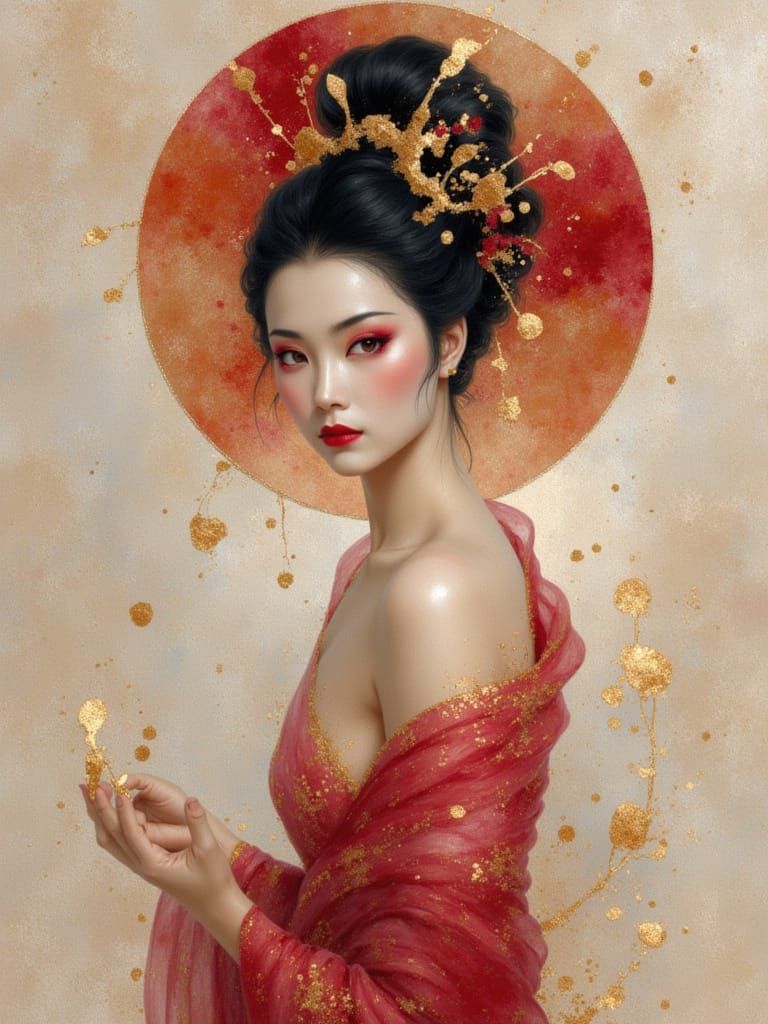 Geisha in the style of Victoria Frances and Luis Royo <lora:Geo gos:1.0>