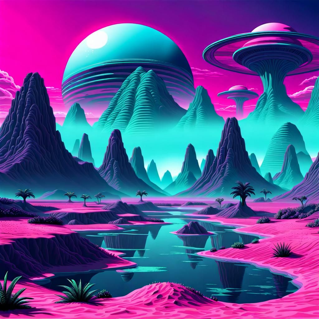 alien landscape in vaporwave style - AI Generated Artwork - NightCafe ...