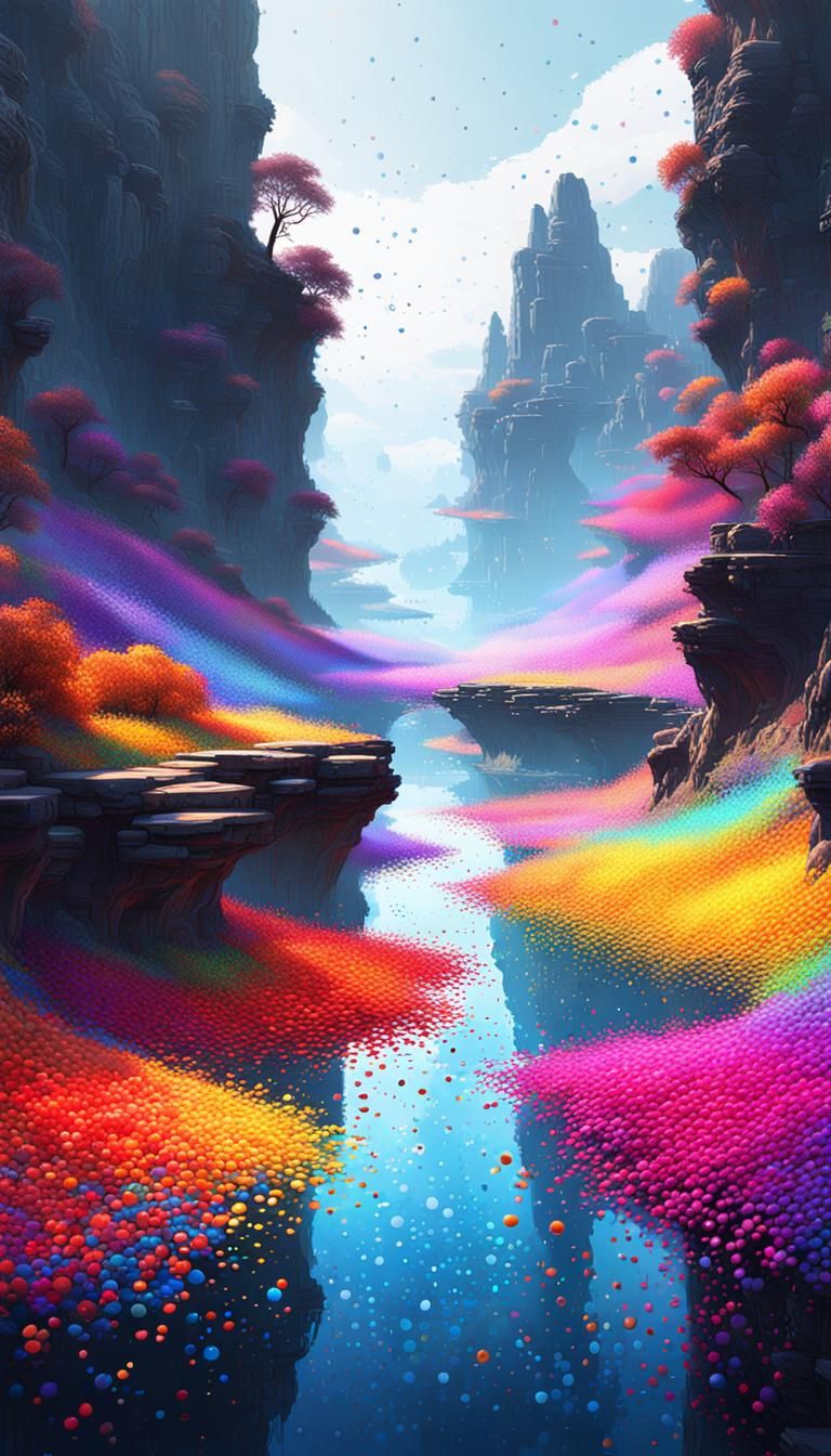 Color river of dots glitch brushstrokes masterpiece:: 100 pe...