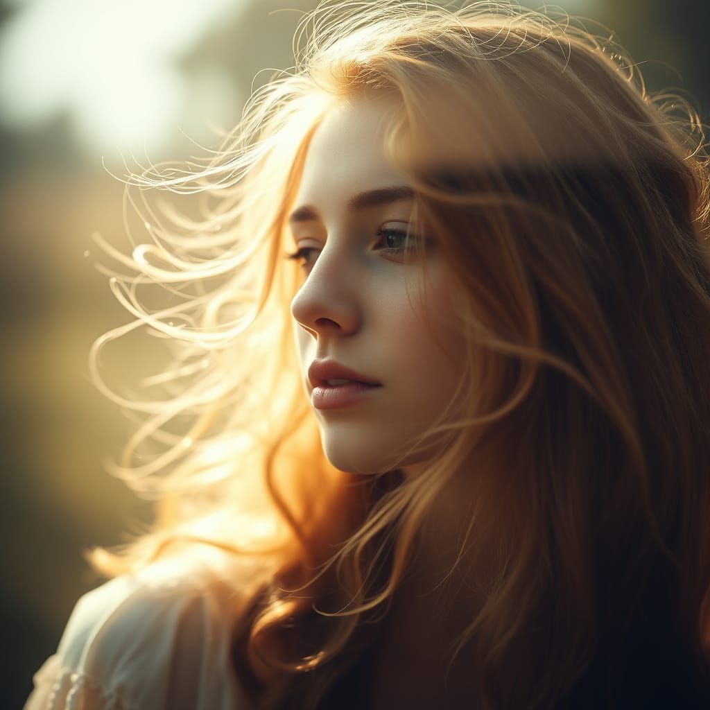 Ethereal Woman Lost in Thought in a Dreamy Summer Atmosphere